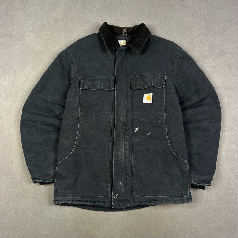 Carhartt Black Work Wear Jacket with Corduroy Collar Arctic Detroit Style